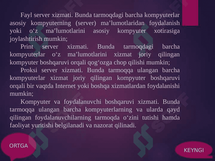 TELEKOMUNIKATSIYA VA TARMOQLAR. TASHKILOT TARMOQLARI 7