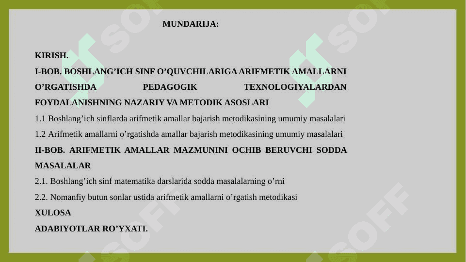 Arifmetik amal mazmunini ochib beruvchi sodda masalalar 2