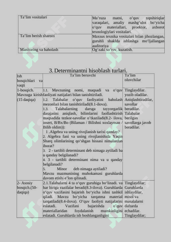 Determinantlar va ularning xossalari. Matritsalar ko`paytmasining determinant. 6