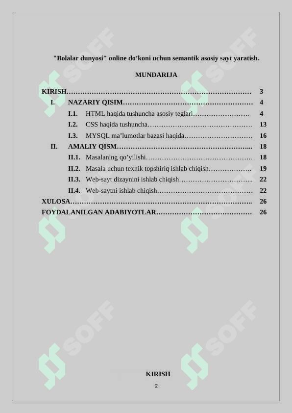 "Bolalar dunyosi" online do’koni uchun semantik asosiy sayt yaratish. 2