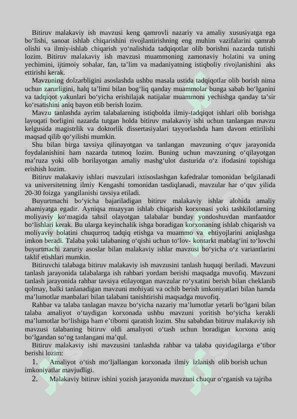 BITIRUV MALAKAVIY ISHLARINI  BAJARISH YUZASIDAN USLUBIY KO‘RSATMA 6
