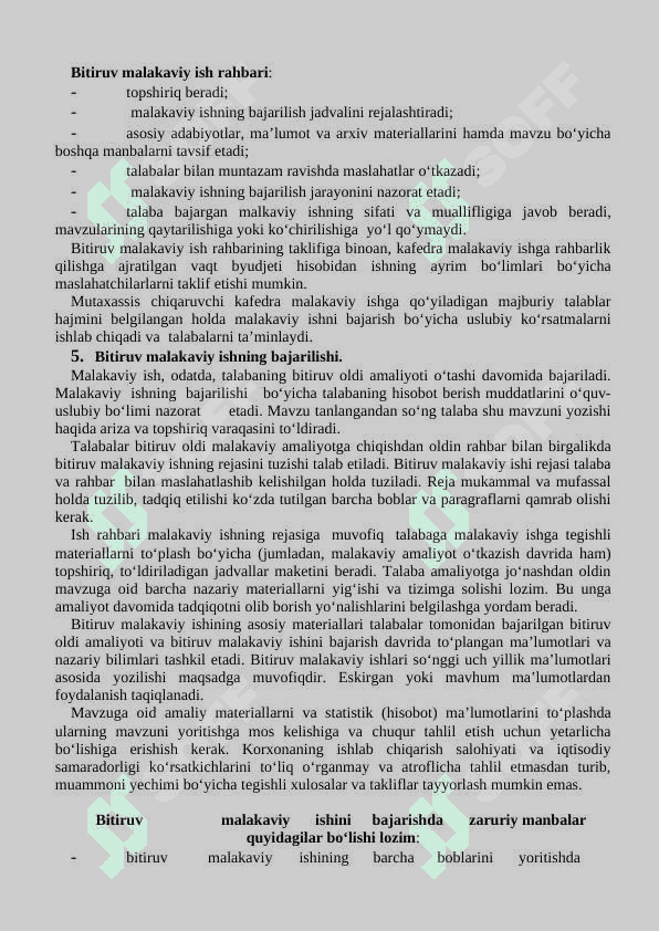 BITIRUV MALAKAVIY ISHLARINI  BAJARISH YUZASIDAN USLUBIY KO‘RSATMA 8