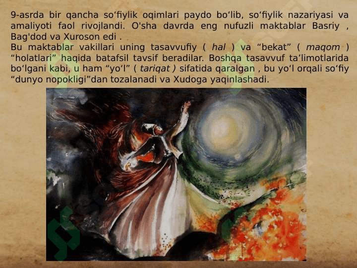 IX-XII asrlarda islom dini vatassavuf Tariqatlari. me’morchilik va sa’nat 7
