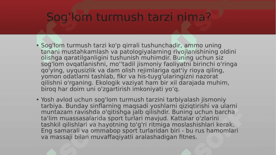 Sog’lom turmush tarzi. Somatotip turlari. Harakat faolligi, harakat faolligiga extiyoji 2