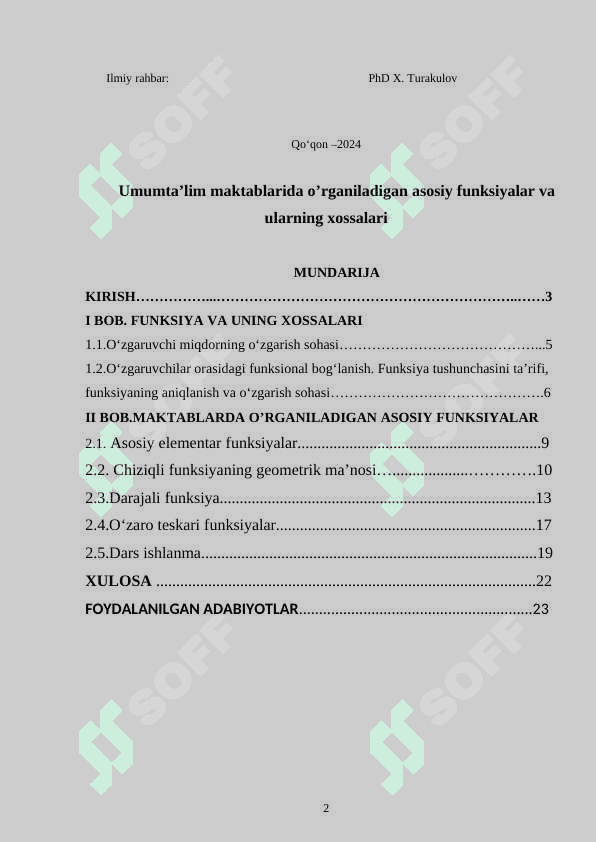 : Umumta’lim maktablarida o’rganiladigan asosiy funksiyalar va ularning xossalari 2