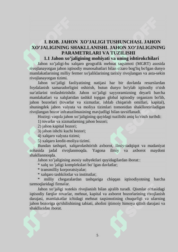 Jahon xoʻjaligi taraqqiyotining xozirgi zamon xususiyatlari 5