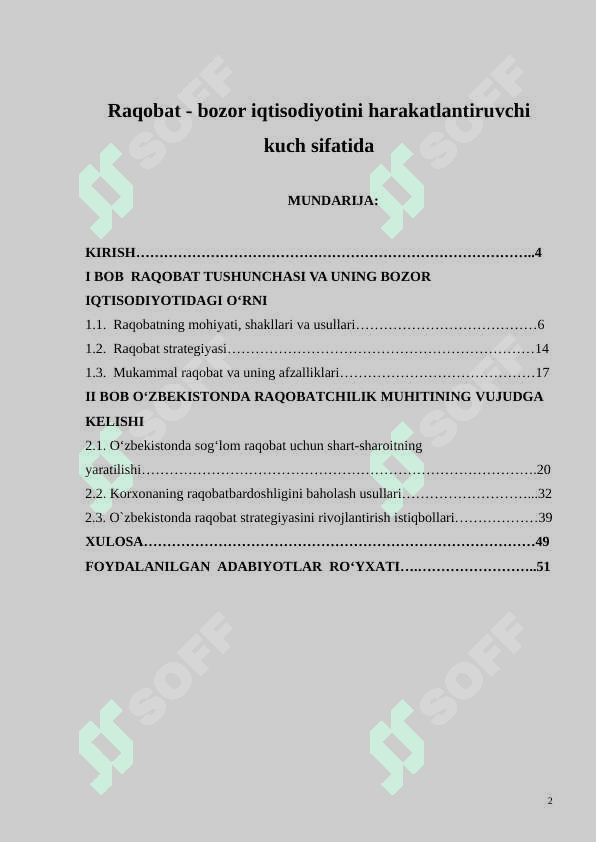 Raqobat - bozor iqtisodiyotini harakatlantiruvchi kuch sifatida 2