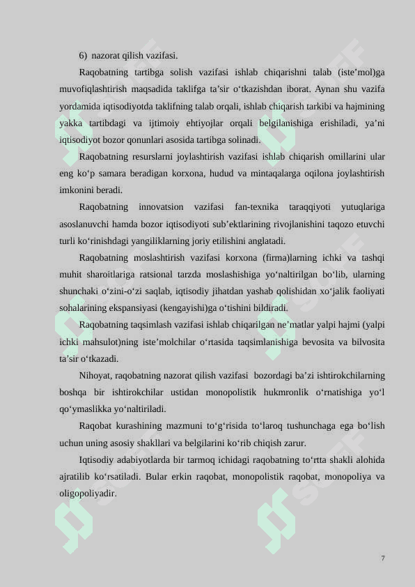 Raqobat - bozor iqtisodiyotini harakatlantiruvchi kuch sifatida 7