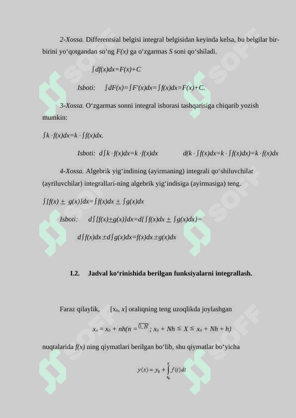 : Aniqmas integralni hisoblash usullari va xossalari 8