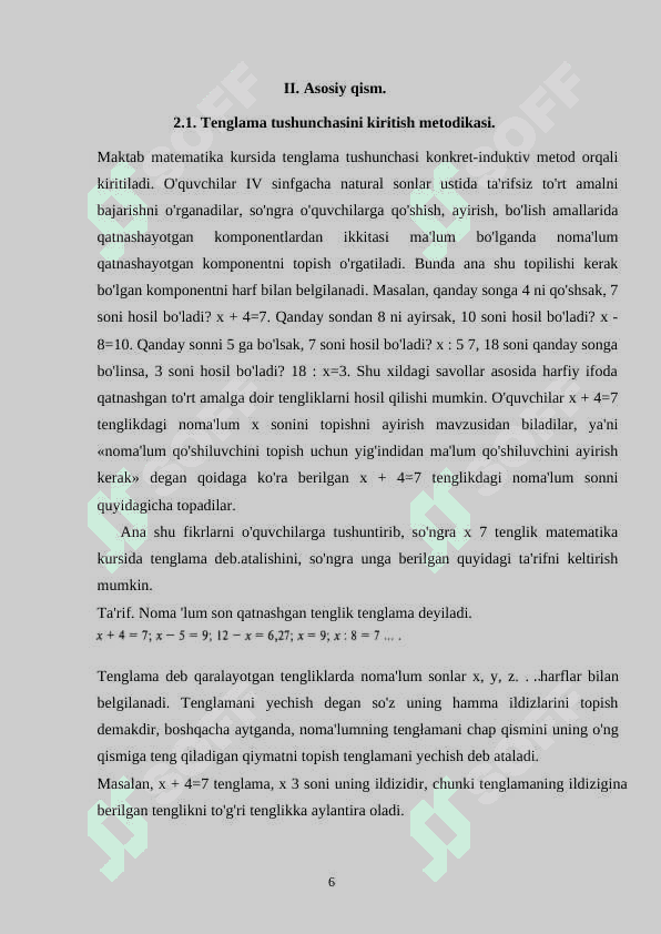 Maktab matematika kursida kvadrat tenglamalarga keltirib yechiladigan misol masalalarni yechish metodikasi. 6