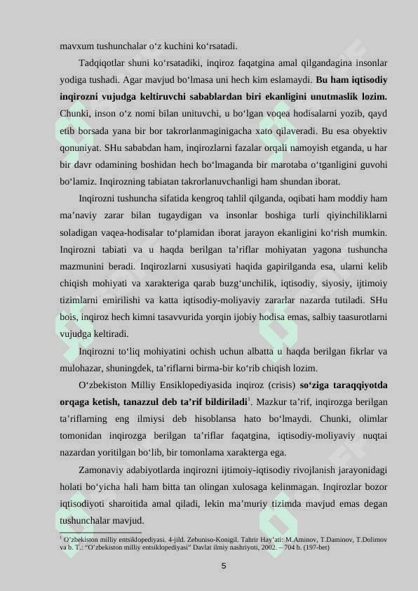 Iqtisodiy inqirozlar, ularning turlari va namoyon bo`lish xususiyatlari 5