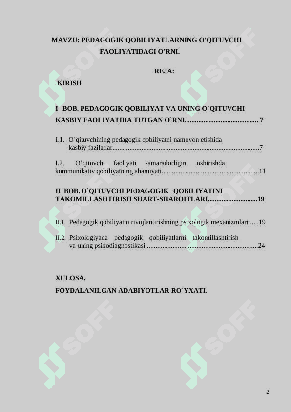 Pedagogik qobiliyatlarning o'qituvchi faoliyatidagi o'rni   KURS ISHI   tayyor 2