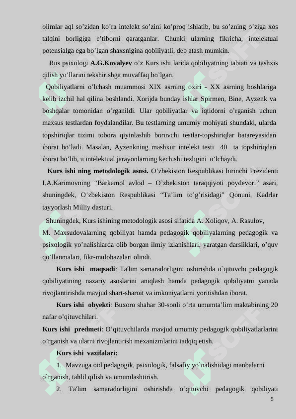 Pedagogik qobiliyatlarning o'qituvchi faoliyatidagi o'rni   KURS ISHI   tayyor 5
