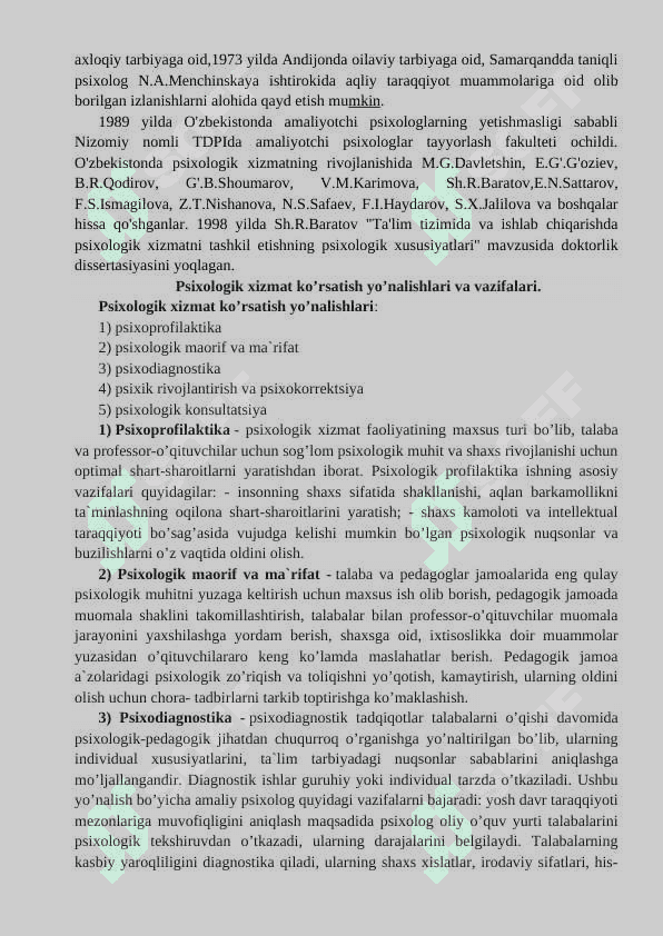 Psixolog xizmatlarini tashkil etish muammolari  -   КУРС ИШИ 8