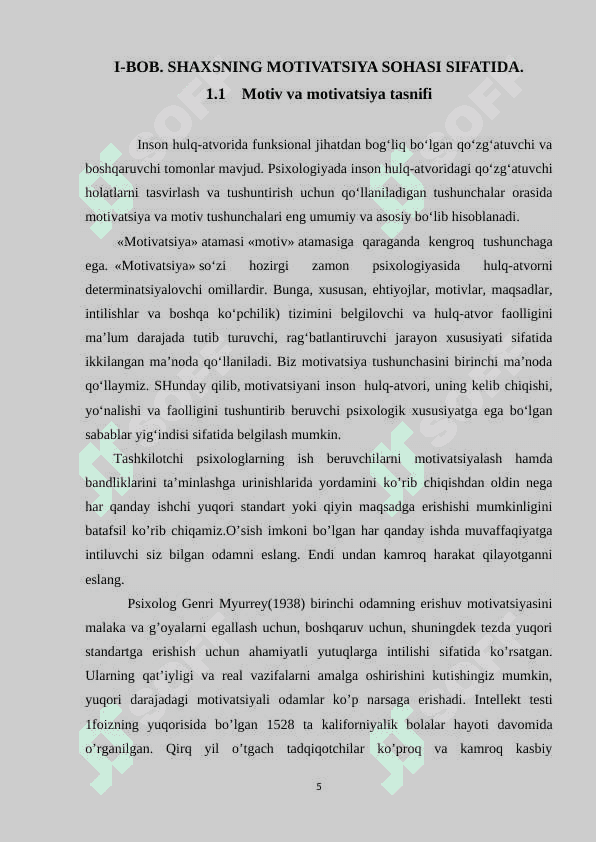 Shaxsning motivatsiya sohasi  - KURS ISHI 5