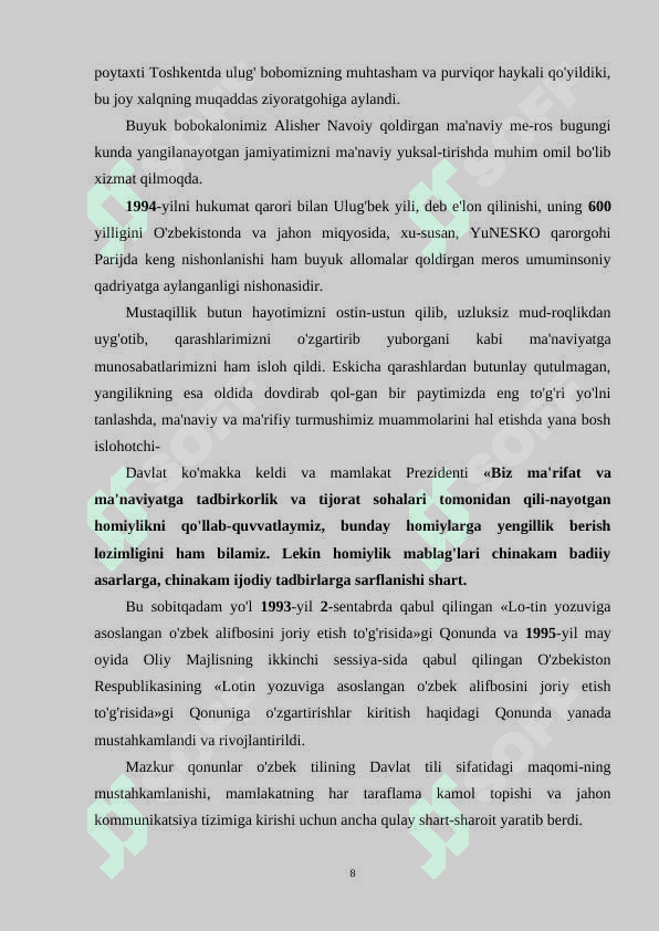 MANAVIY QADIRYATLAR VA MILLIY OʻZLIKNI ANGLASH OʻQUVCHILAR MISOLIDA 8