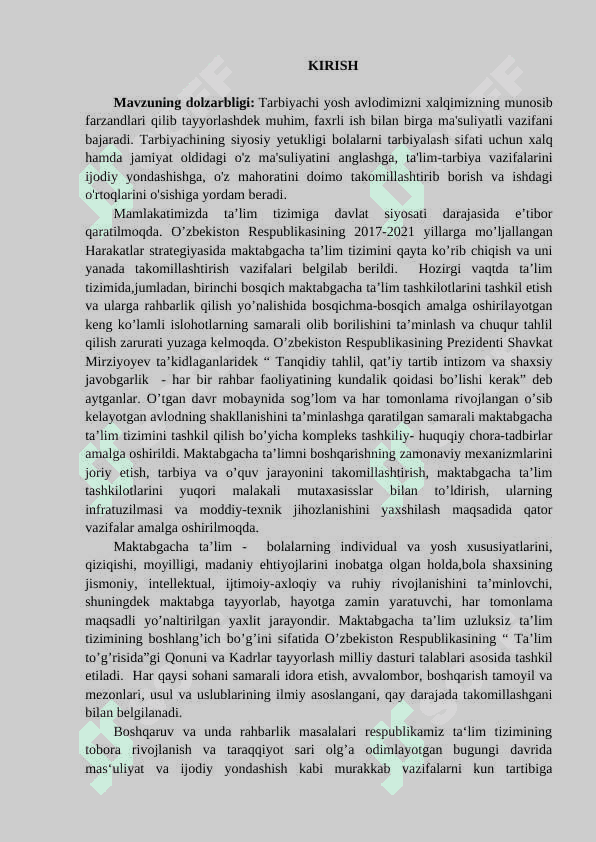 Tarbiyachining jamiyatda tutgan o`rni  - KUR ISHI 3
