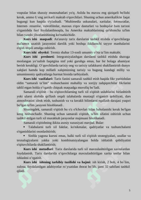 Tarix fanini o’qitishda ilg’or xorijiy tajribalar  KURS ISHI 5