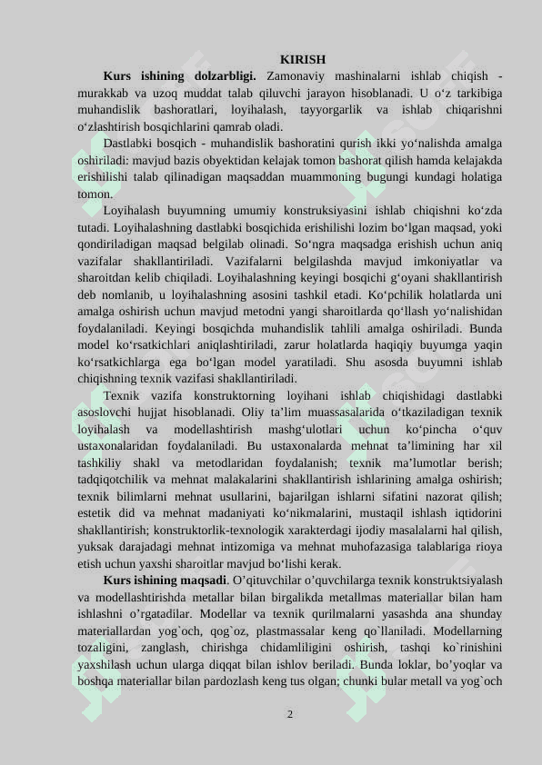 Texnik konstruksiyalash va modellashtirish 2