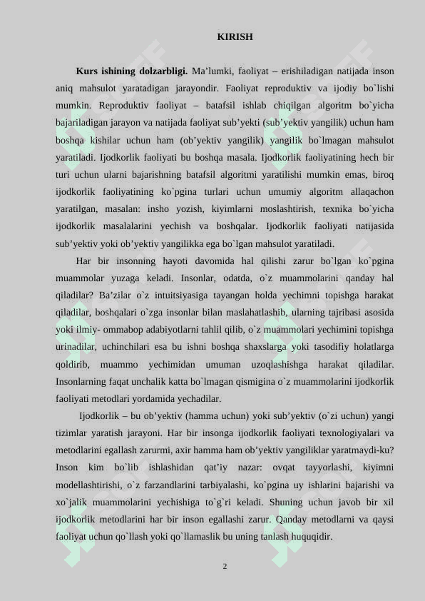 Texnik va texnologk turlari bo`yicha tashkiliy ishlar 2