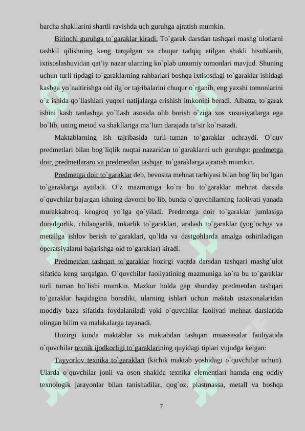 Texnik va texnologk turlari bo`yicha tashkiliy ishlar 7