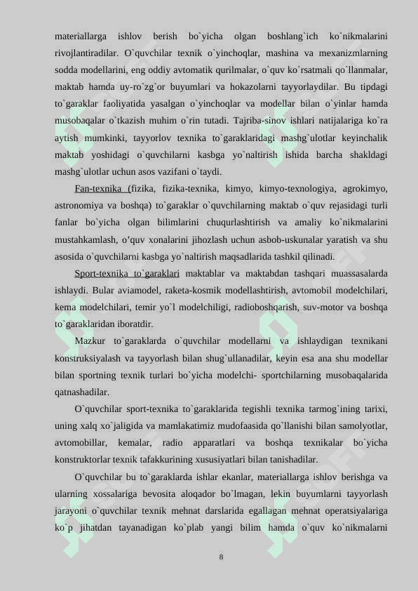 Texnik va texnologk turlari bo`yicha tashkiliy ishlar 8