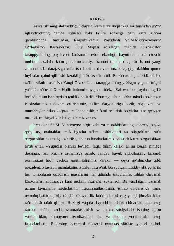 Texnologiya fanida o’quvchilarga -Yubkani bichishga tayyorlash texnologiyasi- mavzusini o’qitish metodikasi   KURS ISHI 2