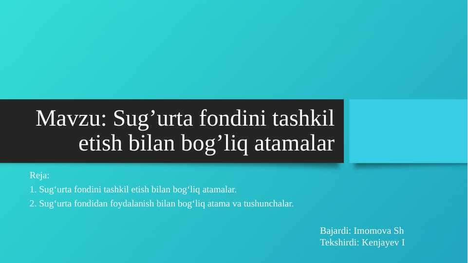 Sug’urta fondini tashkil etish bilan bog’liq atamalar