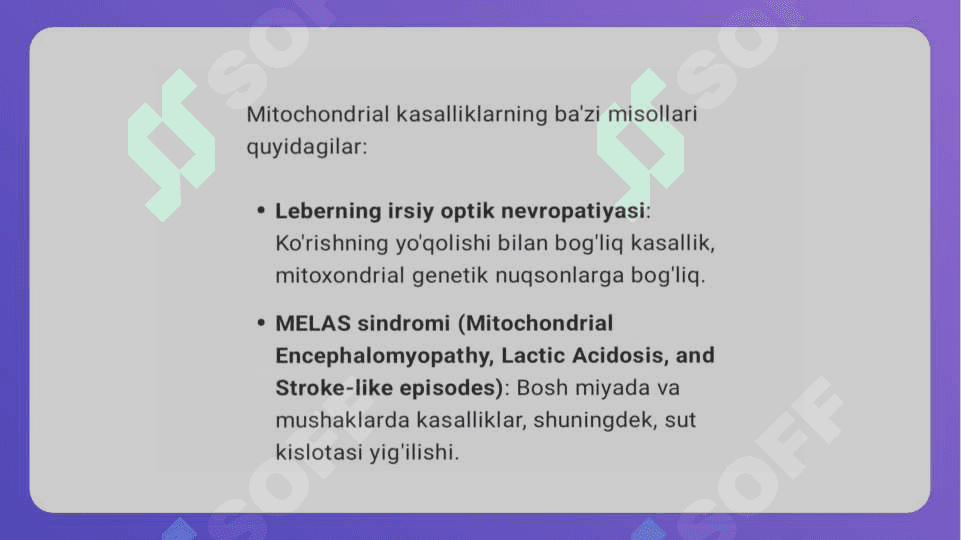 Mitoxondrial kasalliklar Gipoenergetik holatlar 5
