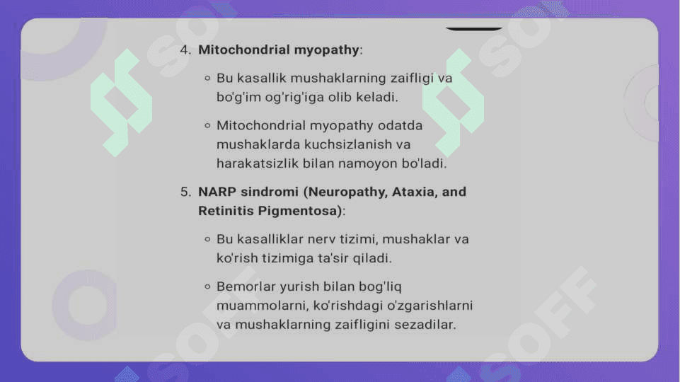 Mitoxondrial kasalliklar Gipoenergetik holatlar 7