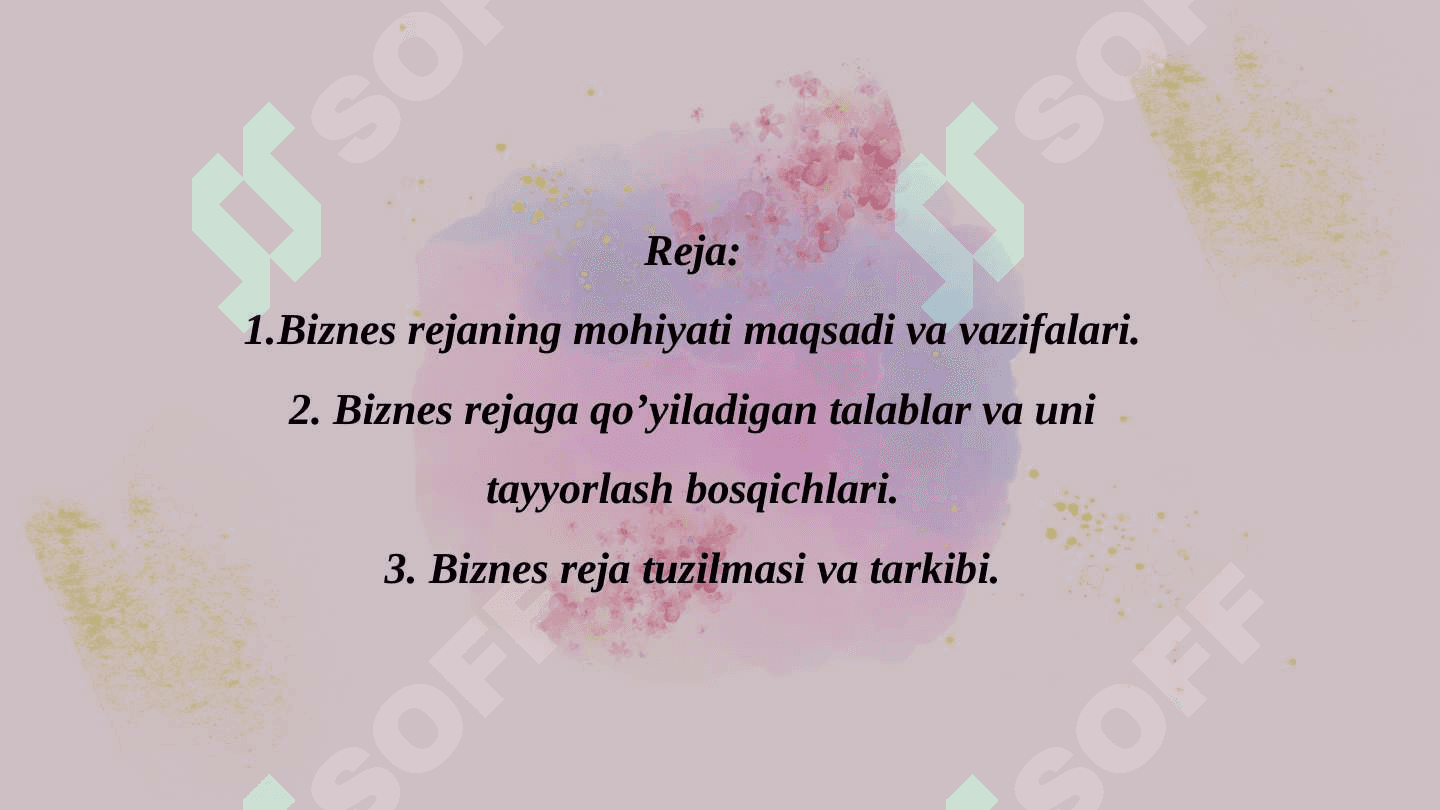 Biznes rejani ishlab chiqish 2
