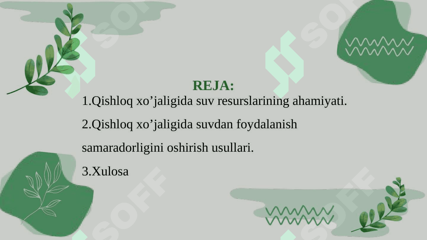 QISHLOQ XO’JALIGIDA SUV RESURSLARIDAN FOYDALANISH SAMARADORLIGI 2