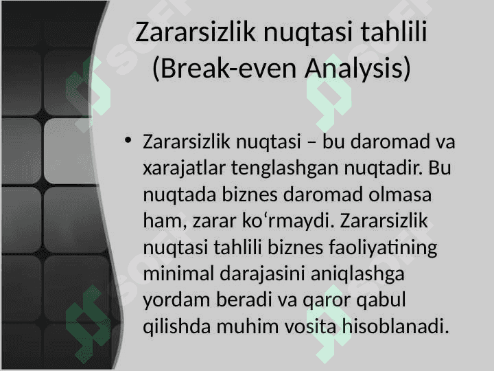 Zararsizlik nuqtasi tahlili va marjinal foyda 2