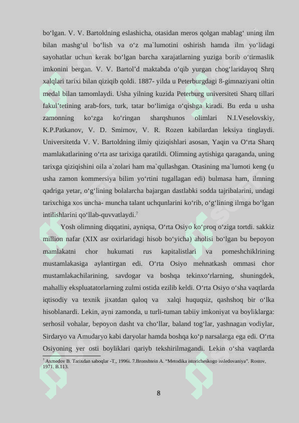 V.V. BARTOLD ASARLARIDA TURKIY XALQLAR TARIXINING YORITILISHI 8