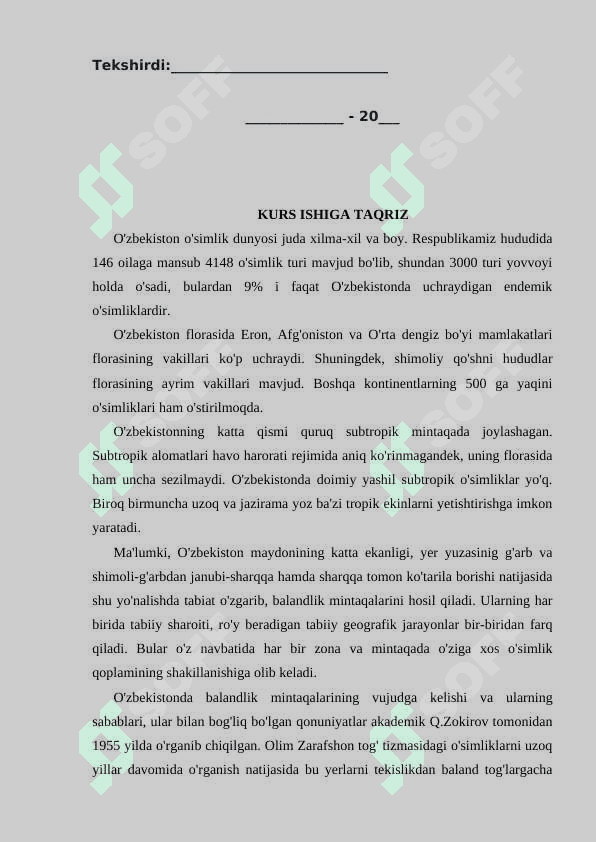 O’zbekiston o’simliklari va uni muhofaza qilish. 2