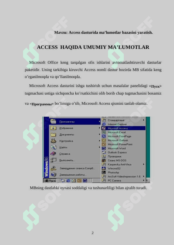 “Micrasoft Acsess dasturida ma’lumotlar bazasi yaratish yollari” 2