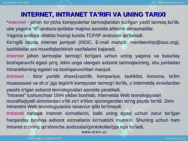 Tarmoq texnologiyalari va internet xizmatlari. 3
