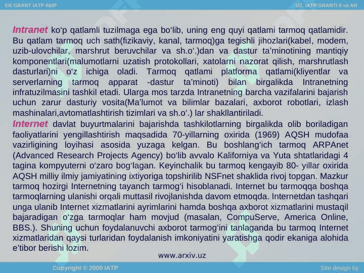 Tarmoq texnologiyalari va internet xizmatlari. 4