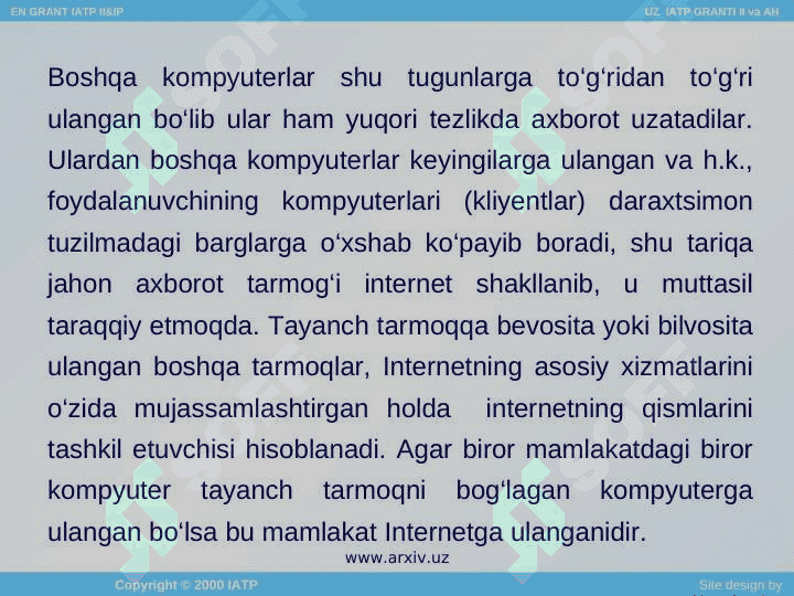 Tarmoq texnologiyalari va internet xizmatlari. 8