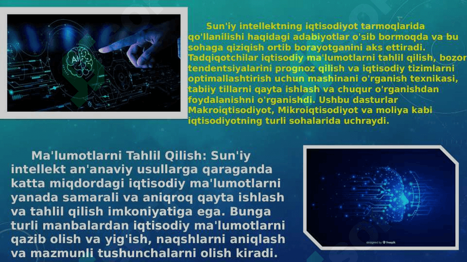 “Iqtisodiyot sohalarda sun'iy intellektdan foydalanish xususiyatlari” 2