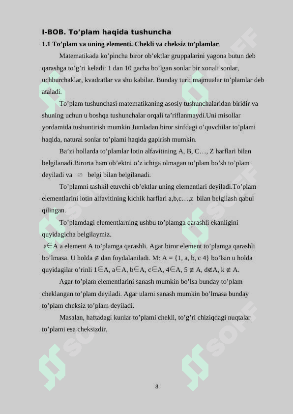 To’plam. To’plar ustida amallar 8