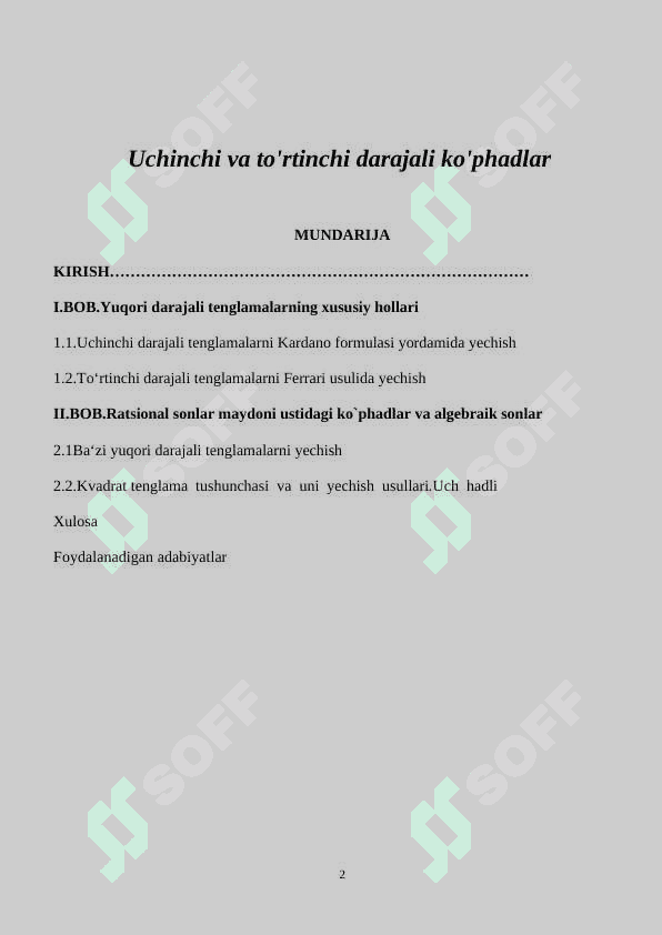 Uchinchi va to'rtinchi darajali ko'phadlar 2
