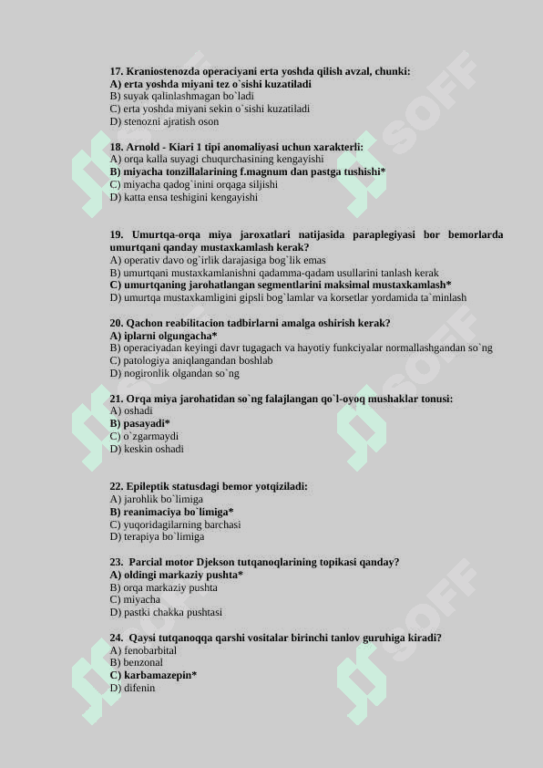 NEYROXIRURGIYADAN YAKUNIY TEST SAVOLLARI JAVOBLARI 3