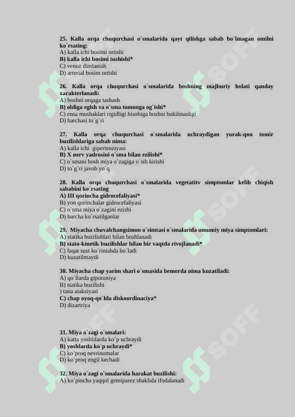 NEYROXIRURGIYADAN YAKUNIY TEST SAVOLLARI JAVOBLARI 4