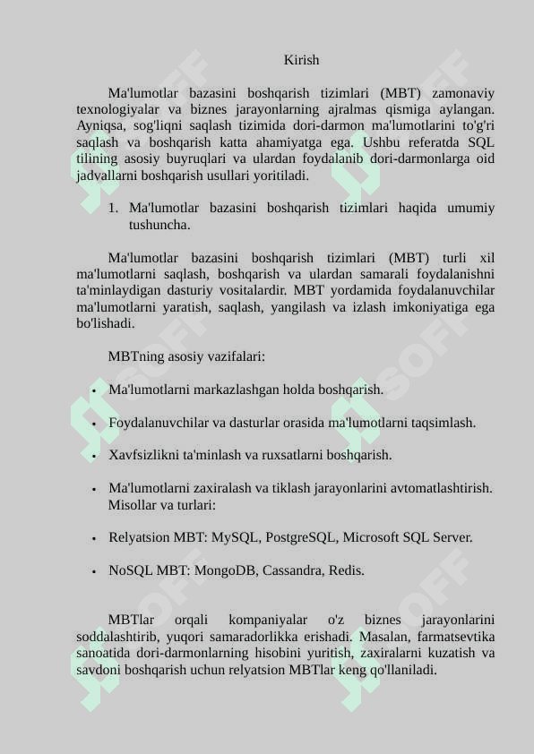 Ma’lumotlar bazasini boshqarish tizimida SQL tilida so’rovlar buyruqlarni qo’llab dori darmonlarga jadvallarni kompyuterda saqlash. 2