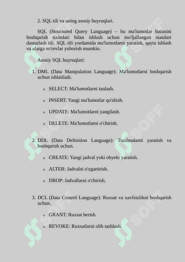 Ma’lumotlar bazasini boshqarish tizimida SQL tilida so’rovlar buyruqlarni qo’llab dori darmonlarga jadvallarni kompyuterda saqlash. 3