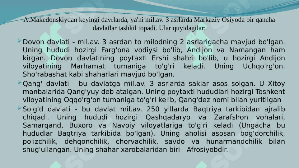 O‘zbek davlatchiligining shakllanishi va taraqqiyot bosqichlari. 8