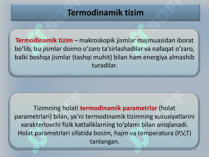 Malekulyar kinetik nazarya, Termadinamika asoslari 4