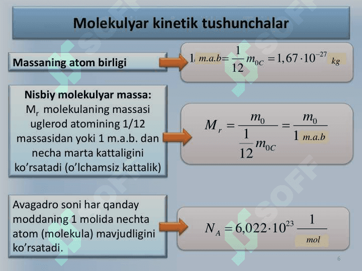 Malekulyar kinetik nazarya, Termadinamika asoslari 6