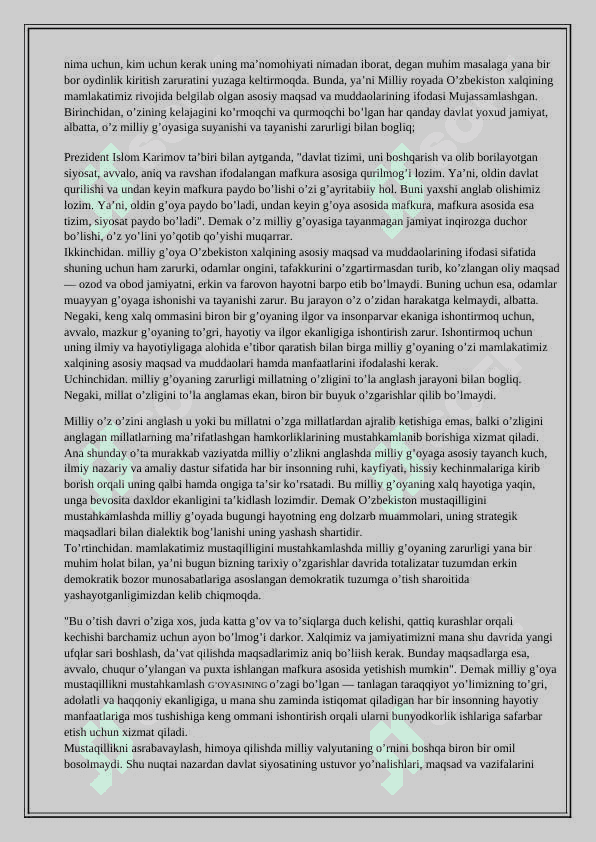 O’ZBEKISTON MUSTAQILLIGINI MUSTAHKAMLASHDA MILLIY G’OYANING                                           ZARURLIGI VA AHAMIYATI 3